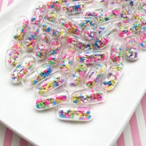 10 bestreute Valentinstag klare Pille Kapsel Cabochons, Kunststoffkapsel, schreiben Sie Ihre eigene Nachricht Happy Pills, #999