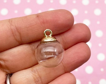 10 Gold Tone Bead Caps with Glass DIY Dome Terrarium Pendant Charm Sets, Pick your globe size Q180