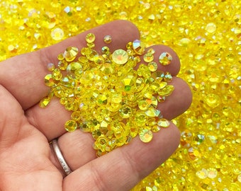 Yellow Multi-size AB Transparent Jelly Rhinestones, Flat Backed Resin Faceted Cabs 3mm 4mm 5mm 6mm Mix