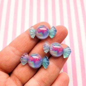 6 Glitzer Gefälschte Zucker Süßigkeiten Harz Cabochons, Süße Kawaii Flachboden Acryl Kunststoff Cabochons, Dekodens #1536