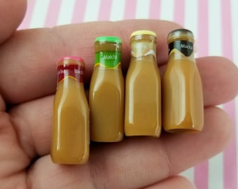 4 Assorted Resin 27mm Miniature Iced Coffee bottle Cabochons, Multicolor Acrylic Plastic Cabs, Iced Coffee Cups, #471a