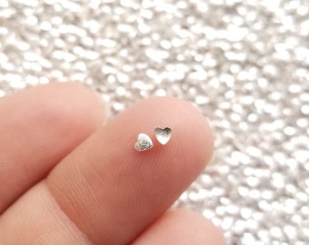 50 Tiny 3mm Silver Toned Hollow 3D Heart Cabochons, Cute Kawaii Nail Heart Cabs, Nail Art Charm Resin Supplies, Resin add-on #1481