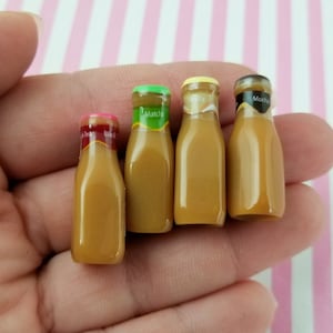 4 Assorted Resin 27mm Miniature Iced Coffee bottle Cabochons, Multicolor Acrylic Plastic Cabs, Iced Coffee Cups, #471a