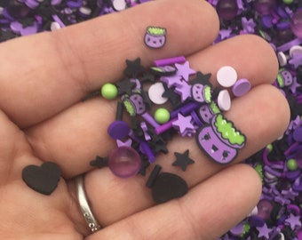 Cauldron Cuties, Smiling Bubbling Spooky Halloween Polymer Clay Sprinkle Slices, Fake Fimo Sprinkles, Resin Embellishment V143