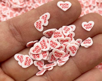 FUCK YOU Nasty Mean White Conversation Hearts,  Anti Valentine, Polymer Clay Heart Heart Slices, Fake Candy Heart Nail Art Slices, N41