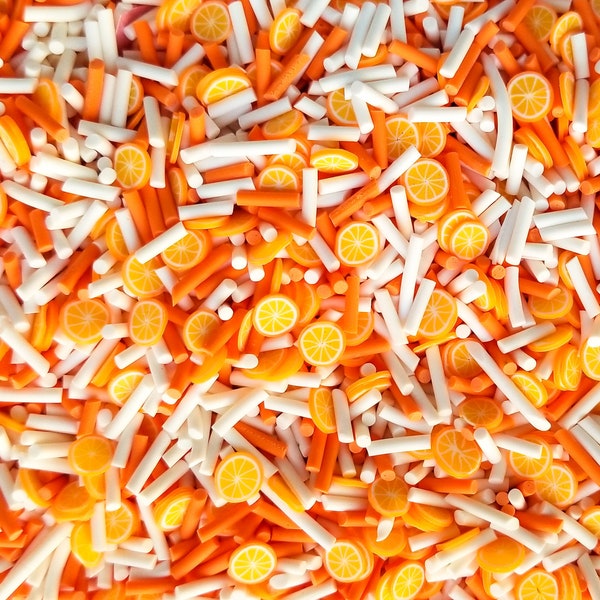 MIMOSA Sprinkle Mix, Bright Orange and White Polymer Clay Fake Sprinkles with Citrus Slices, Decoden Funfetti Jimmies, E97