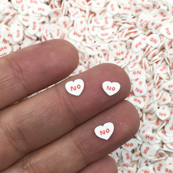 NO Nasty Mean White Conversation Hearts,  Anti Valentine, Polymer Clay Heart Heart Slices, Fake Candy Heart Nail Art Slices, N1