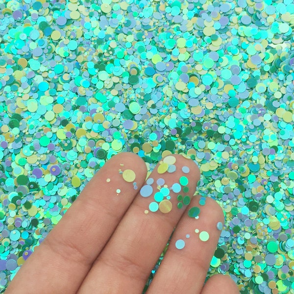 Mermaid Green Blue Aqua Multicolor Iridescent Shift Round Bubble Glitter, Nail Art Glitter, Decoden Shaker Mold and Resin Glitter, U219