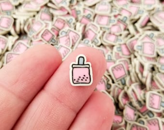 Jordgubbs-Bubble Tea Polymer Clay Fejkmatströssel, Boba Tea Nagelkonstskivor, Miniatyrdessert, Fimo Konfetti Bordsströssel M212