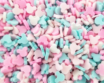 Mieszanka uszu myszy z watą cukrową, mieszanka posypek w pastelowych kolorach z różowym i niebieskim, sztuczne posypki z gliny polimerowej, Decoden Funfetti Jimmies E74