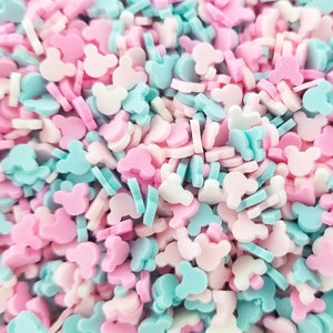COTTON CANDY Mouse Ears Mix, Pastel Mouse Ears Sprinkle Mix with Pink and Blue, Polymer Clay Fake Sprinkles, Decoden Funfetti Jimmies E74
