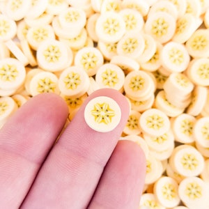 Grandes tranches de fruits bananes en pâte polymère, tranches de nail art, faux fruits, fruits miniatures, R10