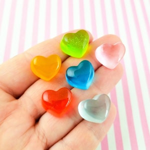 10 Assorted Heart Cabochons, Hard Resin Valentines day cabs,  Cute Jelly Decoden Sweet Embelishments, #059a