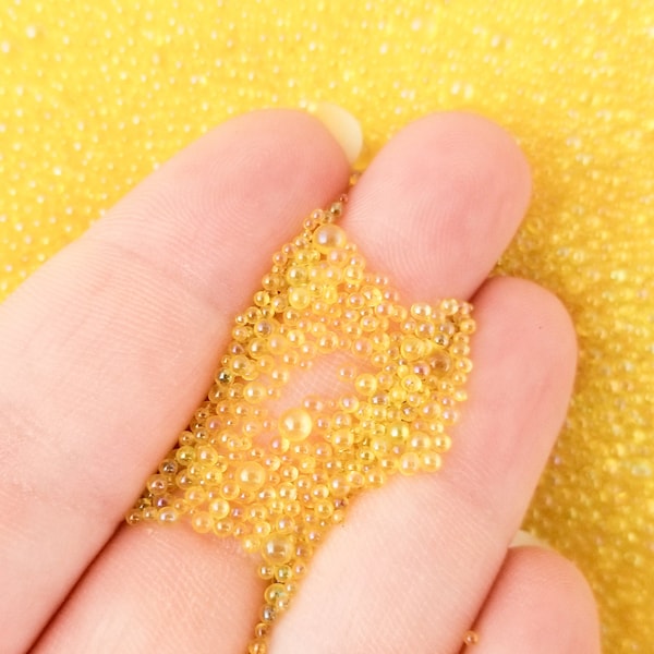 100 Grams Iridescent Golden Yellow Clear Glass Assorted Size Microbeads, No Hole Seed Beads, Waterbeads Sprinkle Toppings, PEARL TOWER