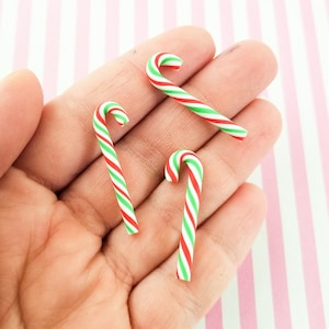 10 Polymer Clay 32mm Red and Green Christmas Candy Canes, Cute Xmas Swirl Fake Peppermint Charms, Cute X-mas Fimo Candies #234