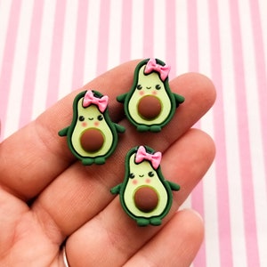 6 Matte Avocado Flatbacked Resin Cabochons, Diy Kids Crafts, Flat Backed Acrylic Plastic Kawaii Food Cabs, #1527