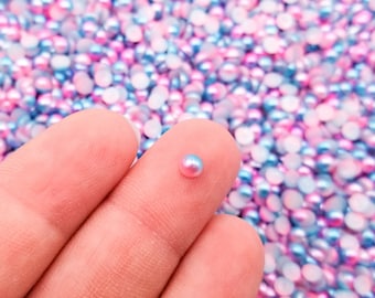 500 Two tone 4mm Blue and Purple Magenta pearl cabochons, flat back pearls, Plastic Pearls, Fake Pearls