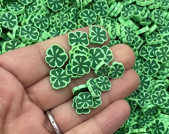 Larger 10mm Green Polymer Clay Clover Shamrock Sprinkles, Fimo Fake Resin Embellishment, Saint Patricks Day Table Scatter Slime Supply  N18