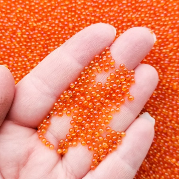 Iridescent Orange Salmon Roe Clear Glass Assorted ROUND Microbeads, 2-2.5mm No Hole Seed Beads Sprinkle Toppings, Pick Your Amount, G182