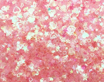 Iridescent Pink Transparent Assorted Shape Glitter, Pick Your Amount, Shaker Mix, Kawaii Glitter U193