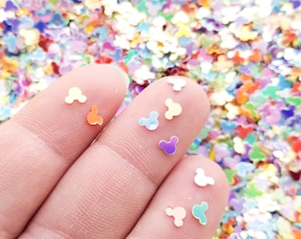 Glitter iridescente em formato de orelhas de rato de 4 mm em tons pastel sortidos, para decoração de resina, cobertura para slime em copos e shakers, T48