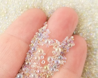 100 Grams Iridescent Clear Glass Assorted Size Microbeads, No Hole Seed Beads, Waterbeads Sprinkle Toppings, PEARL TOWER
