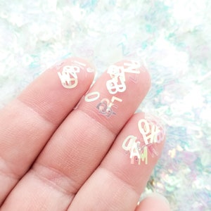 Clear Arctic White Iridescent Alphabet Glitter, Solvent Safe Letter Glitter, Nail Art Glitter, Deco Holo Table Scatter, Pick Your Amount T80