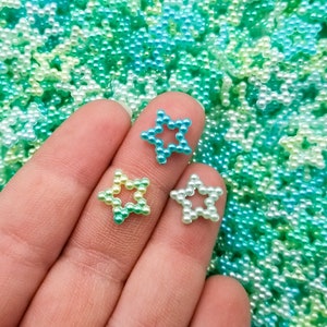 20 Small Green Blue Multicolor Pearlized Open Star Cabochons, Shaker Mold Resin Embellishment, Cell Phone Deco, #1255