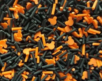 HAUNTED MOUSE MIX Black and Orange with Orange Mouse Ears Sprinkle Mix,Polymer Clay Fake Sprinkles, Decoden Funfetti Jimmies V245