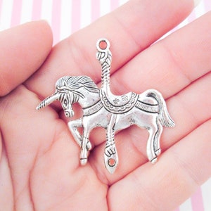 3 Large Silver Plated Double Sided Unicorn Charm Connecter, Metal Unicorn Pendant Connector L126