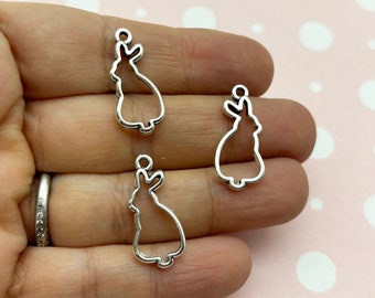 15 Silver Plated Bunny Rabbit Charms, Open Bezel Pendant, 22mm UV Resin Frame 136b