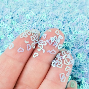 Blauwe iriserende verschuiving geassorteerd hol hart glitter, kawaii gedecodeerde harsversiering, slijmtopping, U135