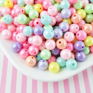 50 10 mm rond acryl kunststof geassorteerd pastel iriserende kauwgomkralen, grove hars kauwgomballen kralen benodigdheden, J86