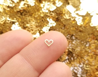 50 Tiny 4mm Gold Toned Hollow Heart Cabochons, Cute Kawaii Nail Heart Cabs, Nail Art Charm Resin Supplies, Resin add-on #1465