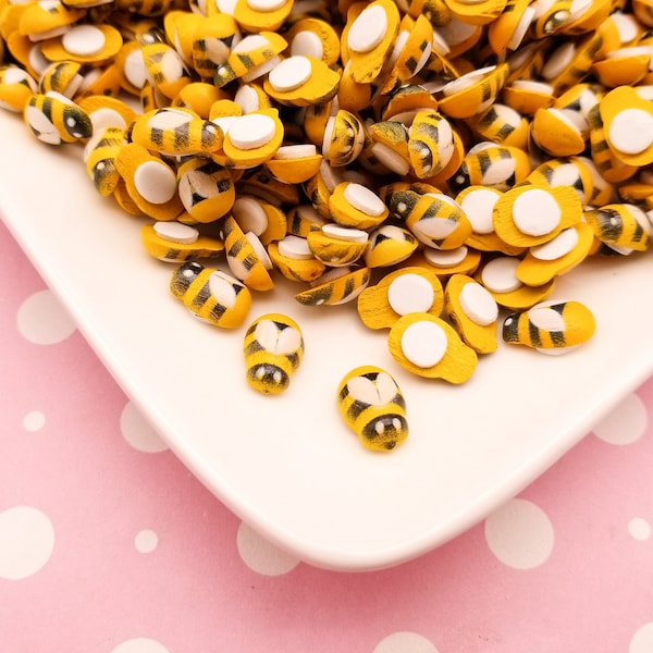 25 Cute 12mm Wood Honeybee Cabochons with foam glue pad, Perfect for Spring, #1354