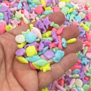 50 pieces Pastel Seashell Beads Beach Themed Acrylic Plastic Beads, Resin kid childrens jewelry supplies  J8