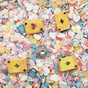 The Mad Teaparty, Alice in Wonderland Themed Polymer Clay Non Edible Sprinkle Mix with a Cabochon and teacup Charm E145