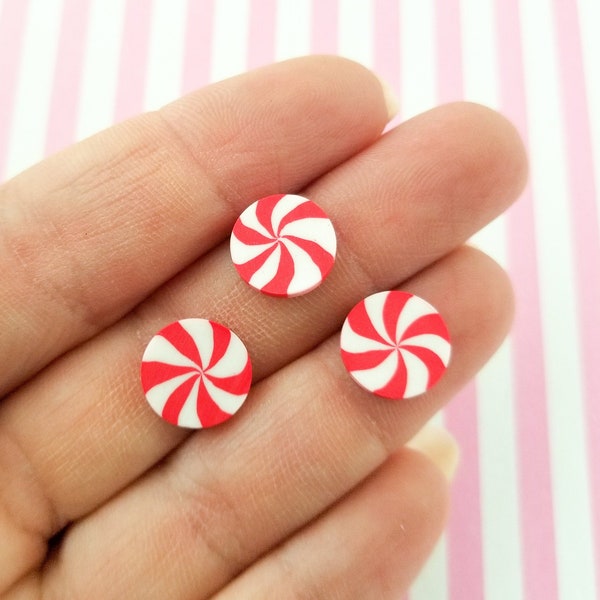10mm Red Peppermint Starlight Mint Candy Cabochons Sprinkles,  Polymer Clay Mint Cabs R55