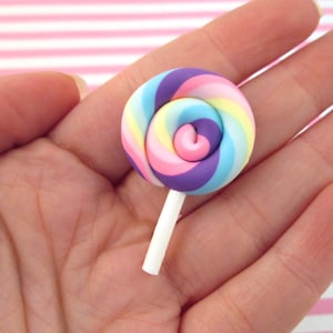 3 Pastel Polymer Clay Lollipop Cabochons Fake Candy, 1592a