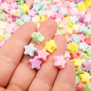50 Pastel Fairy Kei Star Beads, 10mm Kawaii beads J43