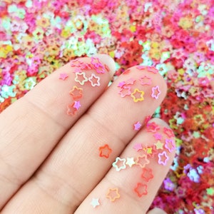 Red Iridescent Shift Assorted Hollow Star Glitter, Kawaii Decoden Glitter, Resin Embellishment, Slime Toppings, #U105