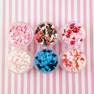 1 Six Tier Tower Valentines Day Themed Polymer Fake Bake Sprinkle Mix-in Sets for Slime, scrapbooking and Crafts