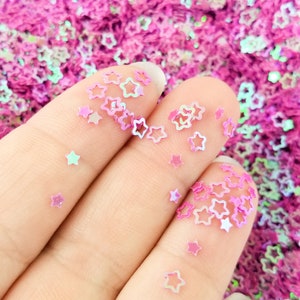 Fuchsia Pink Irisierende Shift Sortierte Hohl 4 mm Schwimmende Stern Kawaii Decoden Slime Glitter Becher Schüttler füllen, Harz Verschönerung U106