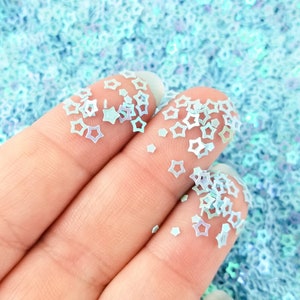 Pastello blu iridescente Shift assortiti stelle vuote Glitter, Kawaii Decoden Glitter, abbellimento in resina, guarnizioni di melma, #U111