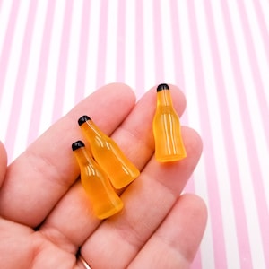 6 Miniature Yellow Orange Flat Bottom Resin Soda Bottle Cabochons, Acrylic Plastic Kawaii Cola Cabochons, 169a