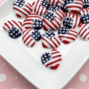 4 jolis cabochons en forme de coeur du 4 juillet, cabochons patriotiques, jolis cabochons rouges, blancs et bleus à dos plat, 802b