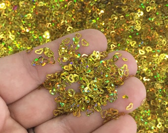 Gold Holographic Hollow Heart Glitter, Holo Heart Glitter,  Pick Your Amount U64