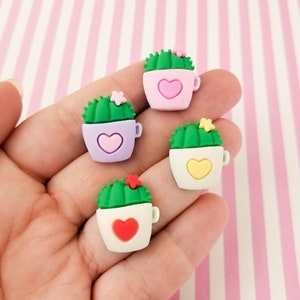 4 cabochons cactus à dos plat en résine, cabochons cactus en plastique acrylique à dos plat, Plant Lady # 1313