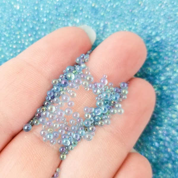 100 g, microbilles de verre transparent bleu clair irisé, tailles assorties, perles de rocaille sans trou, garnitures à saupoudrer de perles d'eau, TOUR PERLE