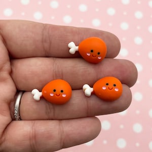4 Small Chicken Leg Flatbacked Resin Cabochons, Cute Turkey Drumstick Food Flat Backed Acrylic Plastic Cabs, #1113A
